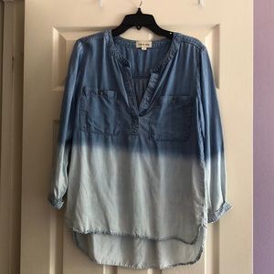 Cloth and Stone denim ombré long sleeve blouse